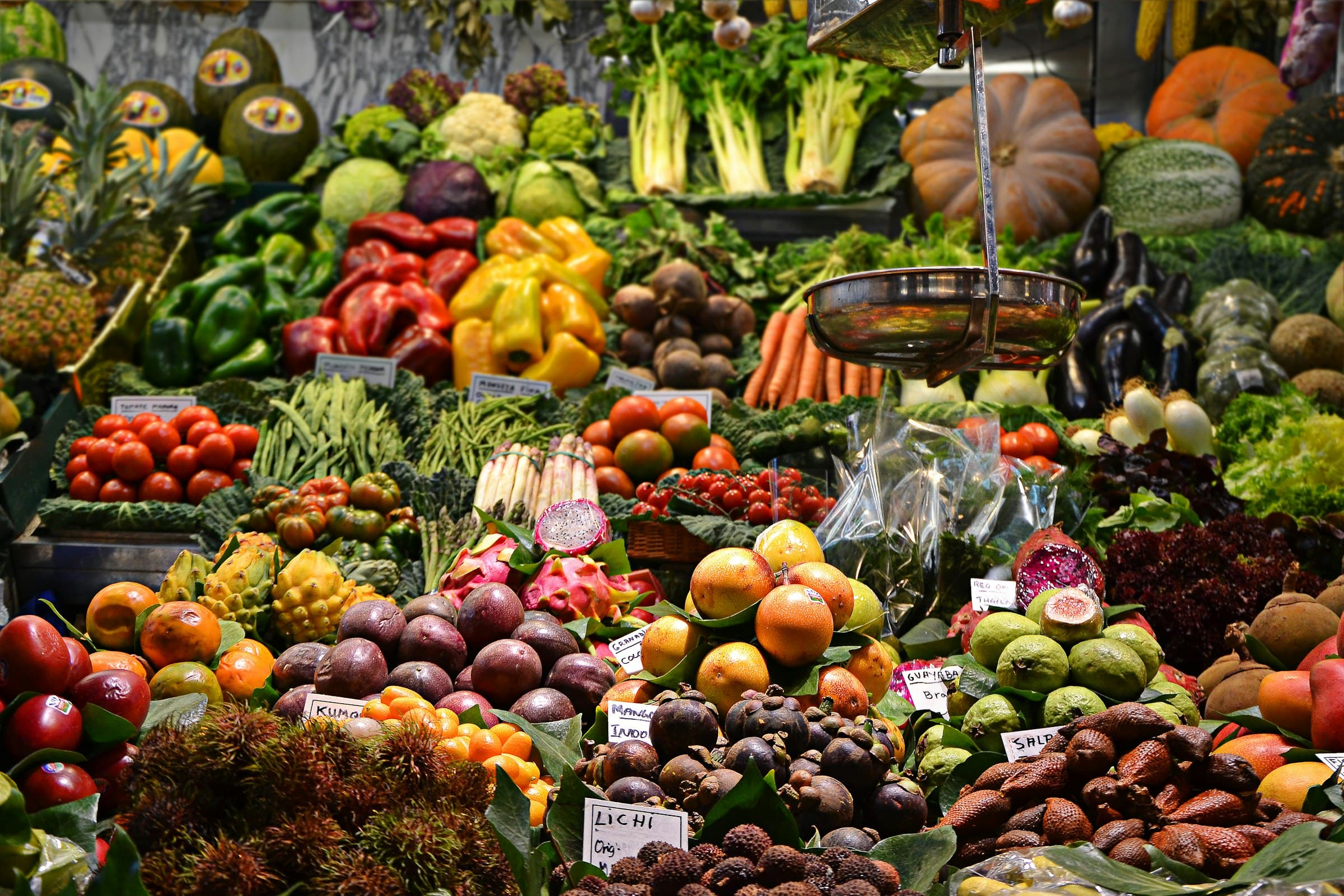 Fresh tropical produce on a market stall